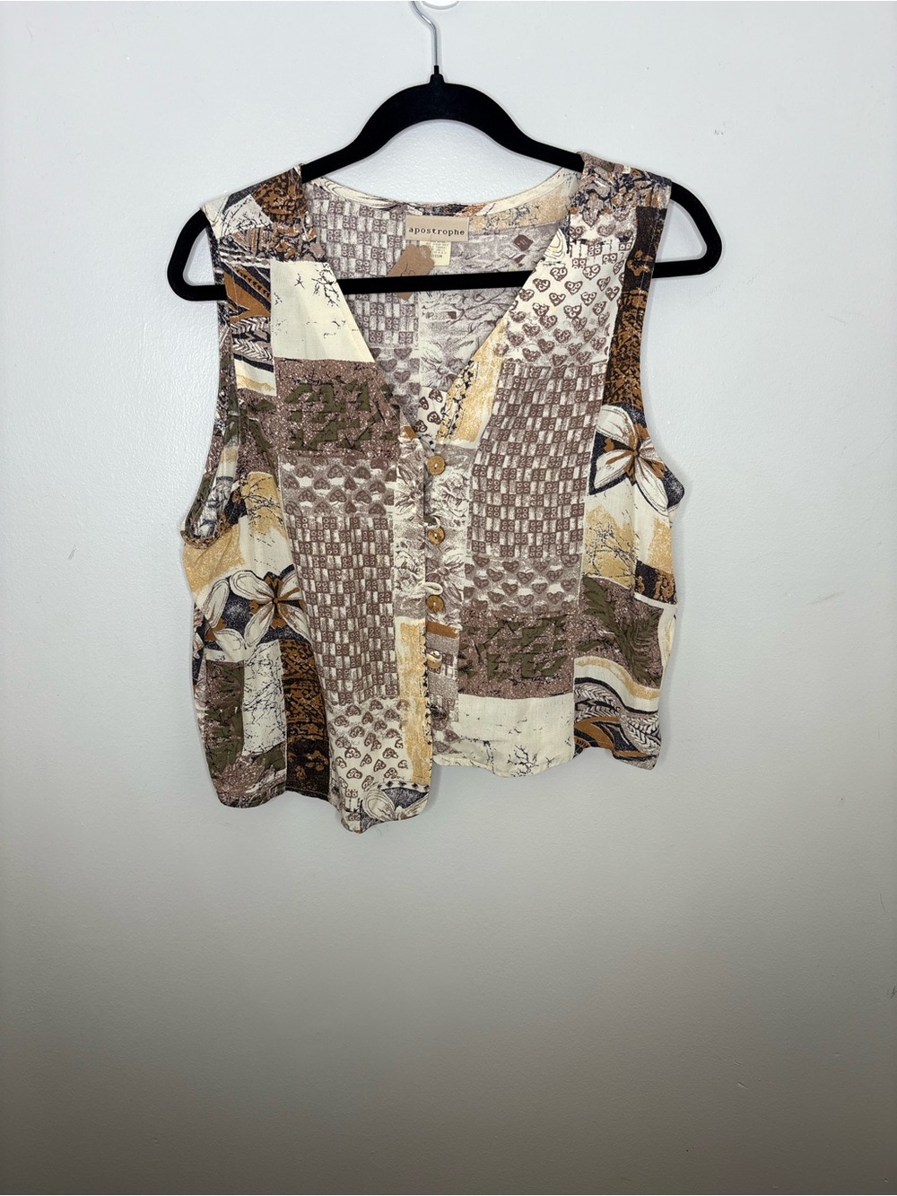 Apostrophe Neutral Patchwork Button-Front Sleeveless Top